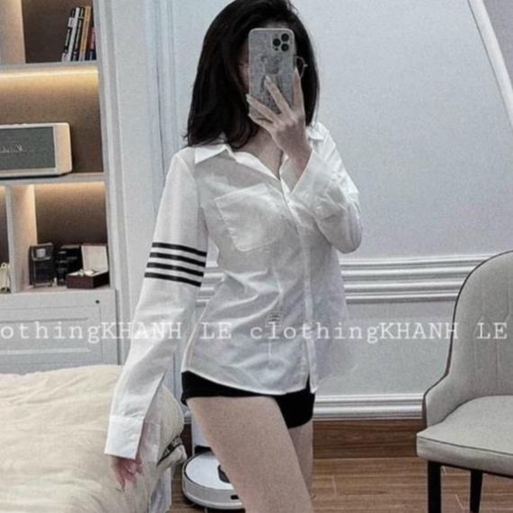 Áo Sơmi Dài  Viền 2 Bên Vai Dọc Tay Đen Trắng Chất Liệu Thoáng Mát Thoải Mái, Áo sơmi thời trang Nam nữ Đi chơi