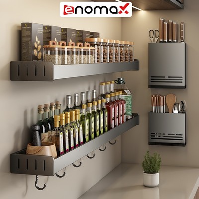 Kệ gia vị nhà bếp dán tường ENOMAX chịu lực chắc chắn, nhôm hàng không cao cấp, chống gỉ sét (Eno 0167)