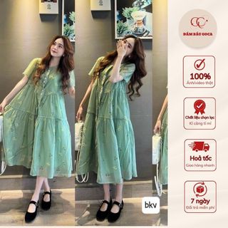 Đầm babydoll, đầm voan thiết kế, Đầm voan hoa nhí chất liệu voan tơ 2 lớp cao cấp mềm mại không nhăn nhàu khi giặt máy.