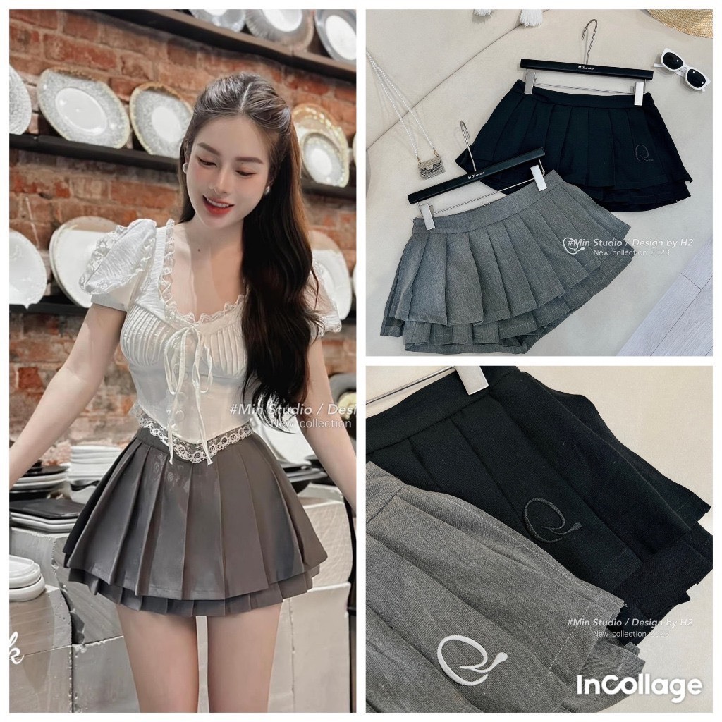 Chân váy tennis xếp ly 2 tầng chuẩn mẫu hotgirl, Chân váy 2 tầng dáng ngắn tennis siêu hotChân váy t