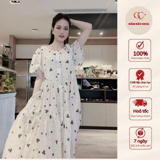 Đầm Bầu, Váy Bầu Mùa Hè Hoa Nhí 2 lớp dáng babydoll dài cúc mở. Chất liệu đũi cao cấp mềm mại thoáng mát.