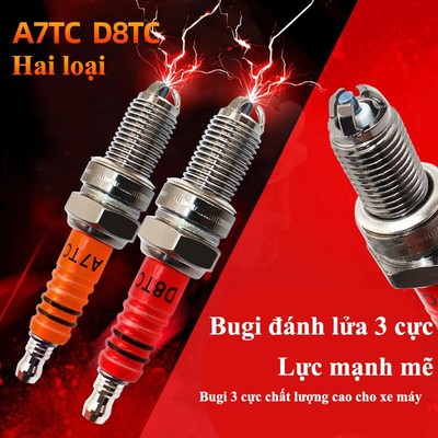 Bugi 3 cực chịu nhiệt độ cao dành cho xe máy MYT Bugi đánh lửa A7TC D8EA 3 chế độ Bugi 3 cực cao cấp cho xe máy