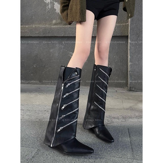 Tklihn boots da ống loe cao cổ ulzzang cá tính độc lạ bốt da cao cổ mũi nhọn mix khoá độc lạ hot fashionita cá tính 2024