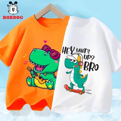 Áo thun bé trai BOBDOG chất liệu cotton mềm mịn thoáng mát áo phông in hình cute khủng long cho bé