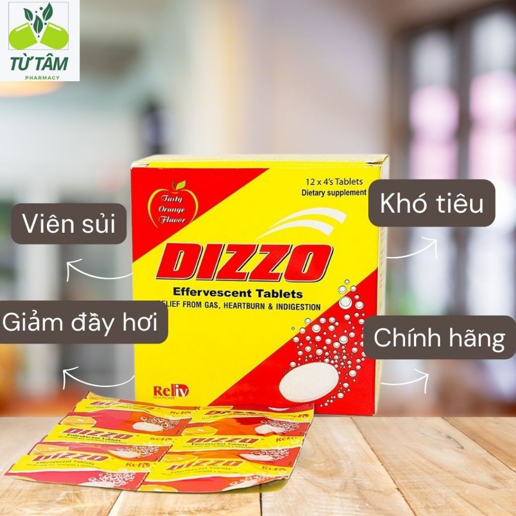 Viên sủi Dizzo hỗ trợ giảm đầy hơi, ợ hơi, khó tiêu. Cam kết chính hãng. Từ Tâm pharmacy