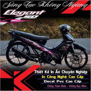 Tem lửa màu hồng dán cho xe Elegant 50 cc 2018 màu đen đẹp,tem rời,in chất liệu decal trắng sữa 3 lớp