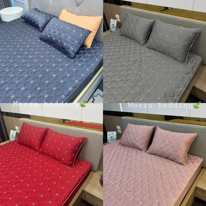 Bộ ga giường trần bông phi lụa mềm mịn nhập khẩu cao cấp, ga giường bọc đệm đầy đủ kích thước