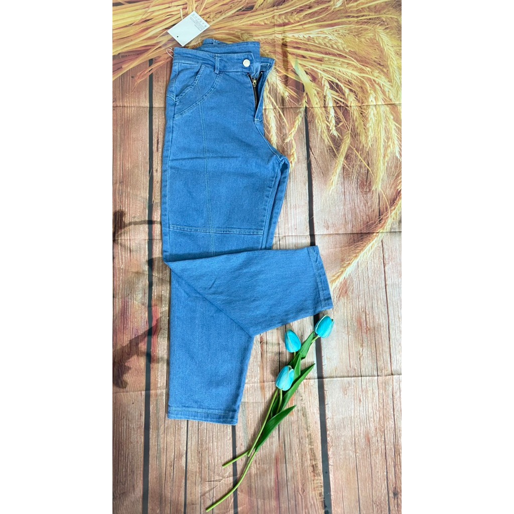 Quần jean bò thường , bò giấy dáng beggy , quần bò mềm 1 cúc có đường gân trang trí