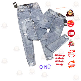 quần jean nữ rách lưng cao vừa dáng chuẩn chất giãn tốt (HÌNH THẬT BÊN TRONG) xanh nhạt hai mẫu quần