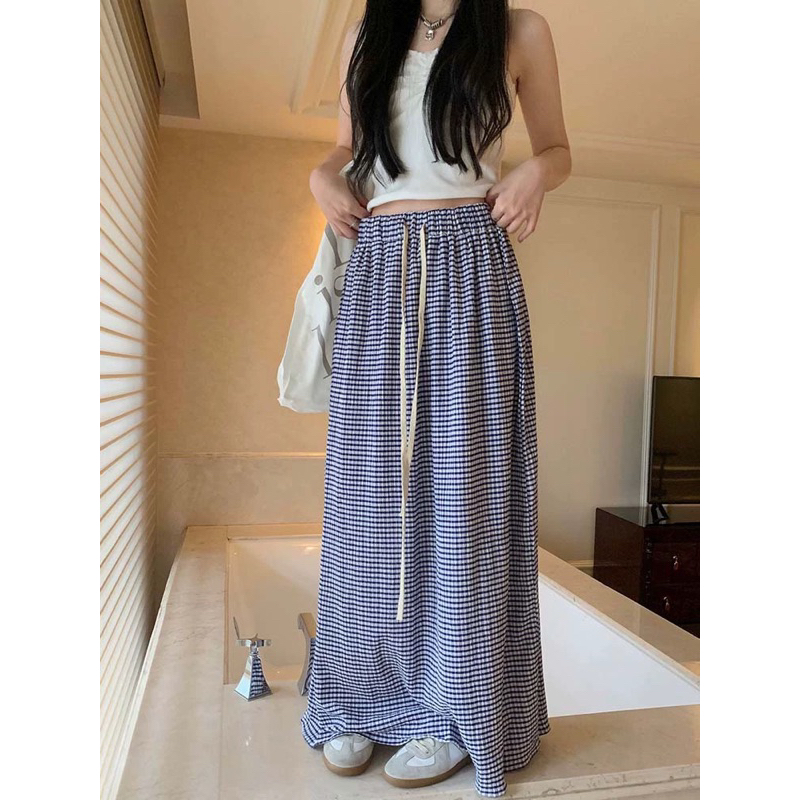 [CÓ SẴN] Chân váy midi kẻ Kr