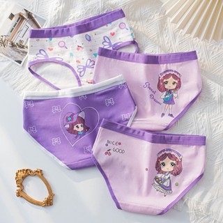 SET 4 quần lót đùi tam giác in hình thỏ tím, cg tím dễ thương, quần chip cho bé gái 10-43kg