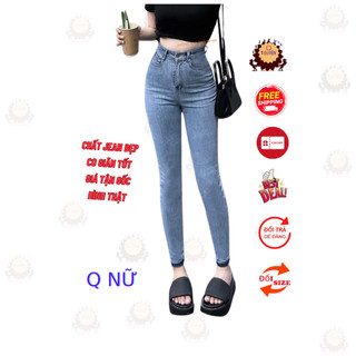 Quần jean nữ xanh nhạt bạc trơn LƯNG CAO CO GIÃN TỐT quần bò nữ dáng dài 93cm thời trang dễ phối đồ