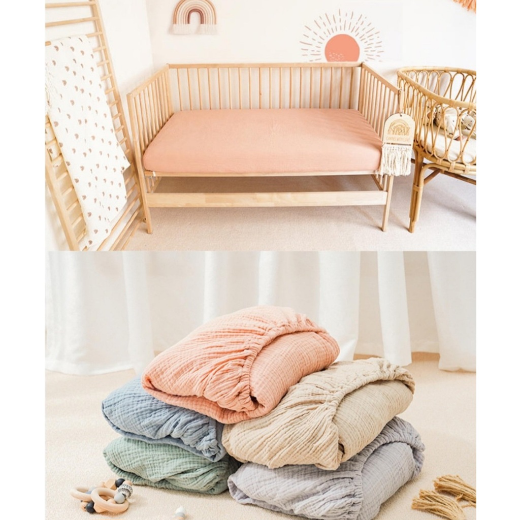 Ga cũi cho bé, dạng bo chun bọc đệm chất liệu Muslin cao cấp 100% cotton  mềm mịn thoáng mát thấm hút