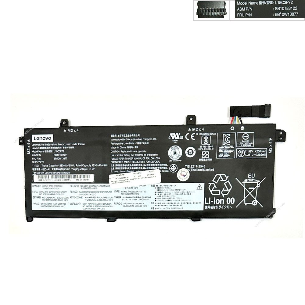 Pin Lenovo ThinkPad T490 L18M3P73 L18C3P72 11,52V 51Wh 4427mAh 6cell tương thích T495 T14 P43S P14S