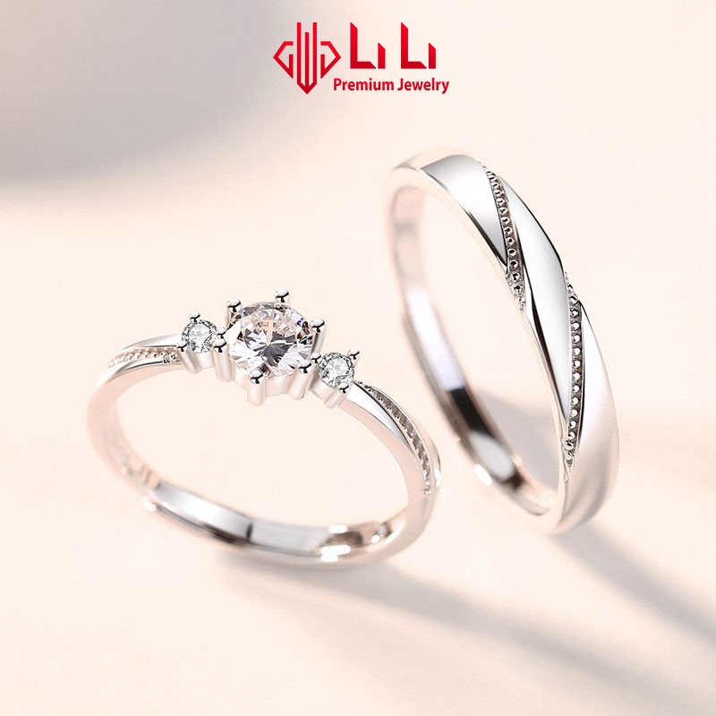Nhẫn bạc cặp đôi LiLi S925 đính đá CZ cao cấp All Of Love LILI_614281 | BigBuy360 - bigbuy360.vn
