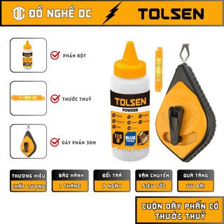 Búng mực có mực, bật mực có mực 30m, cuộn dây phấn có thước thuỷ 42013 tolsen vỏ nhựa abs chống rơi, chống mài mòn