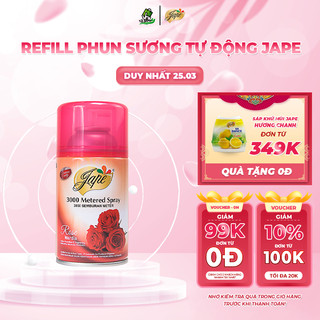 Lõi xịt thơm phòng Jape hương Rose thơm mát dịu nhẹ, chống ẩm mốc - Bình Refill (Bình xịt phòng tự động) - 300ml
