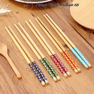Đũa ăn cơm, đũa tre tự nhiên an toàn hoạ tiết hoa anh đào kiểu Nhật 24cm