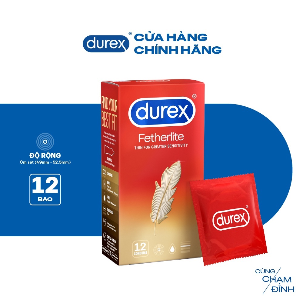 Bao cao su Durex Fertherlite bôi trơn siêu mỏng, ôm sát, hộp 12 bao chính hãng  - Durextoy