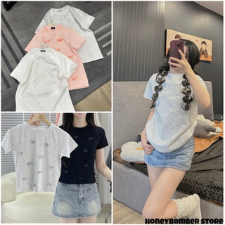  Áo Baby tee Cổ Tròn Đính Nơ 🌸 Áo Babytee Nữ cotton co dãn Ulzzang🌸