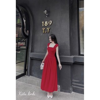 đầm maxi 2 dây bảng to nhún dáng xoè thun tăm.gb