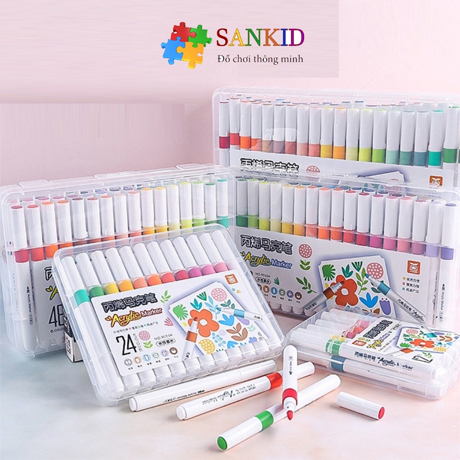 TĂNG 50% MỰC Bút màu ACRYLIC Marker 12/24/36/48/60/80 cao cấp Sankid