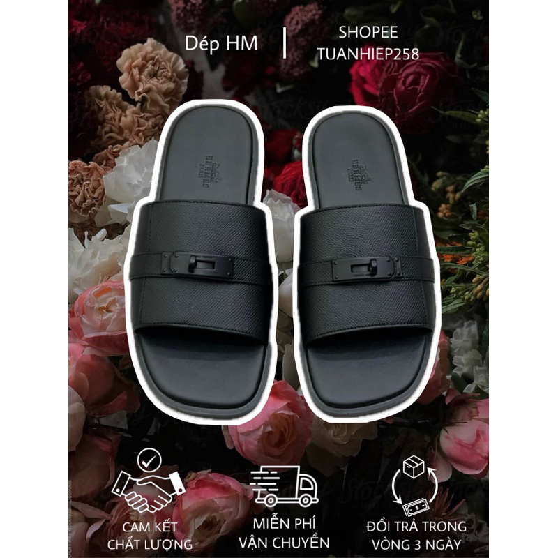 ⚡️[Hight Quality] - Dép Hm - Dép Hm Sừng Trâu Gabriel ‘Noir’ Da Taiga - Bản Cao Cấp Hàng Loại 1