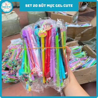 (Chuyên sỉ) Set 20 bút gel bút bi nước mực xanh mực đen nhiều hình đáng yêu, bút hoạt hình cute mix nhiều mẫu