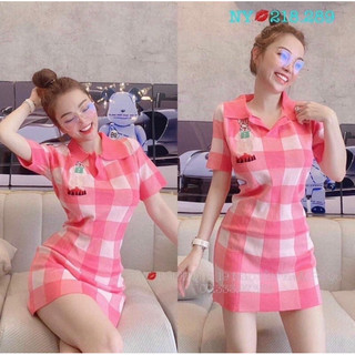 Đầm cổ bẻ dệt sọc Quảng Châu Y HÌNH