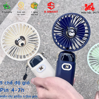 Quạt cầm tay tích điện 5 chế độ gió, thời gian sử dụng lên đến 10h, màn hình hiển thị tốc độ gió và phần trăm pin