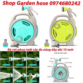 Bộ vòi phun tưới cây đa năng rulo cuộn ống bằng hộp nhuawh ABS gọn đẹp, bộ dây dài 15 mét