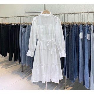 VÁY THÔ TRẮNG BABYDOLL CỔ BÈO KÈM DÂY BUỘC