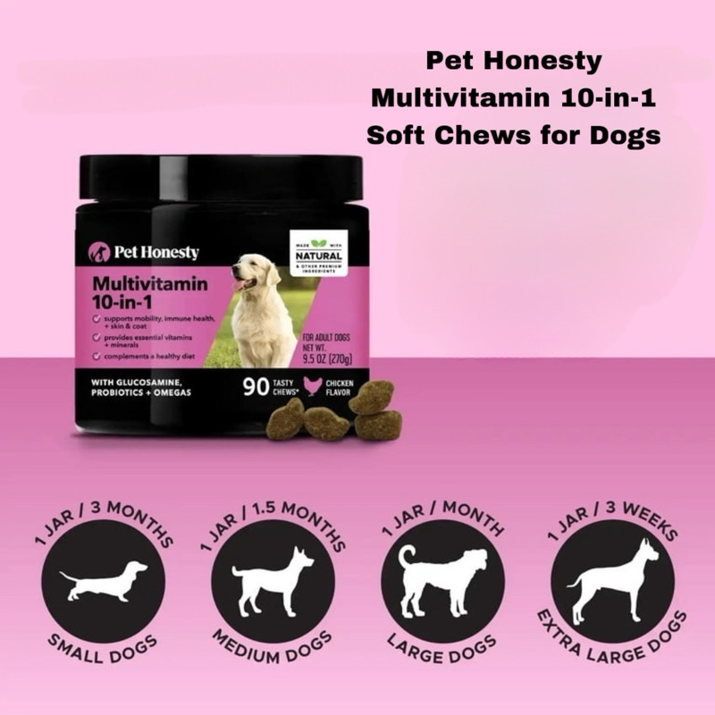 Viên nhai Pet Honesty Multivitamin 10 in 1 hỗ trợ tổng quát về xương khớp, miễn dịch, tim mạch