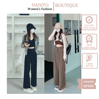 Quần Nữ Ống Suông Cạp Cao Tôn Dáng Vải Chéo Nhật Nhập Khẩu Phong Cách Hàn Quốc