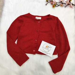 Bé gái - áo cardigan màu đỏ đô len dệt kim