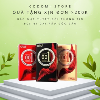 Combo Bao Cao Su OLOL 0.01 Gai Siêu Mỏng Trơn Đen Size Ôm Sát  Kích Thích Tăng Khoái Cảm Hộp 10 chiếc CODOMI 