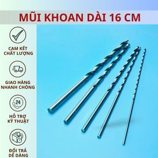 Mũi khoan dài 16cm. đường kính 2mm, 3mm, 4mm, 5mm, 6.5mm