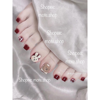 Nailbox chân gấu thỏ nặn nổi tone đỏ đô