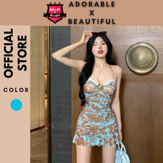 [Ảnh Thật] Đầm 2 Dây Xanh Loang Thun Lưới Form Ngắn, Váy Body Cúp Ngực Ren Voan Tầng Mini Dress  [AdorablexBeautiful]