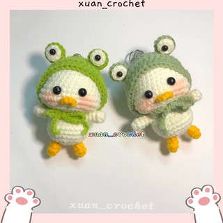 Móc khoá vịt đội mũ ếch dễ thương bằng len handmade