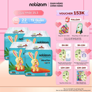 COMBO 4 Tã/Bỉm Quần NABIZAM Ultra Thin Nội Địa Hàn Mỏng Vượt Trội, Thấm Hút Nhanh 2XL22 Cho Bé Từ 15-20kg,22 Miếng/Bịch