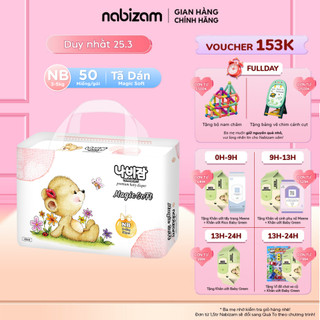 Tã/Bỉm Dán NABIZAM Magic Soft Cao Cấp Từ Sợi Bông Được Tuyển Chọn An Toàn Cho Bé Size NB Cho Bé Từ 3-5kg, 50 Miếng/Bịch