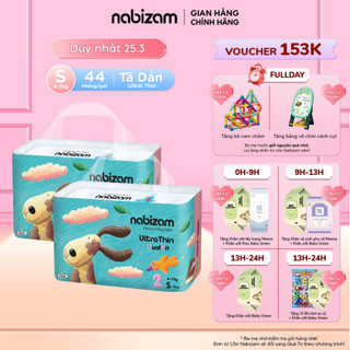 Combo 2 Bịch Bỉm Dán NABIZAM UltraThin Nội Địa Hàn 3 Lớp Siêu Mỏng Size S Cho Bé Từ 4-7kg, 44 Miếng/Bịch