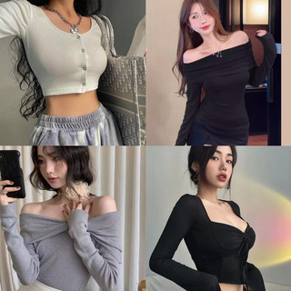 Áo trễ vai dài tay, áo thun kiểu nữ trễ vai tay dài