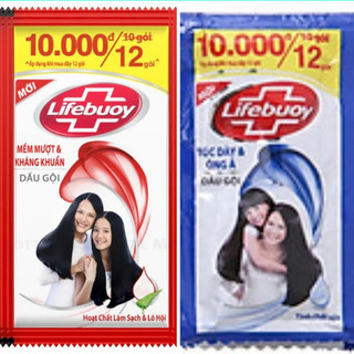 Dây dầu gội Lifebuoy dưỡng tóc óng ả mền mượt và kháng khuẩn 12 gói x 6g