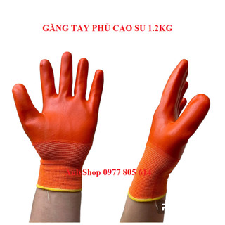 Bịch 12 đôi găng tay phủ cao su màu da cam 1.2kg/bịch, găng tay phủ cao su 2 mặt