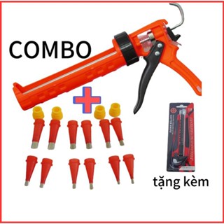 Súng Bắn Keo Silicon Và 12 Vòi keo silicon, Combo Dụng Cụ Bơm Keo Silicon