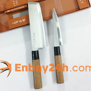 Bộ 2 Dao Bếp Nhật Bản cao cấp cán gỗ không hút nước, lưỡi thép không gỉ D-86 (dao Petty và dao Nakiri)