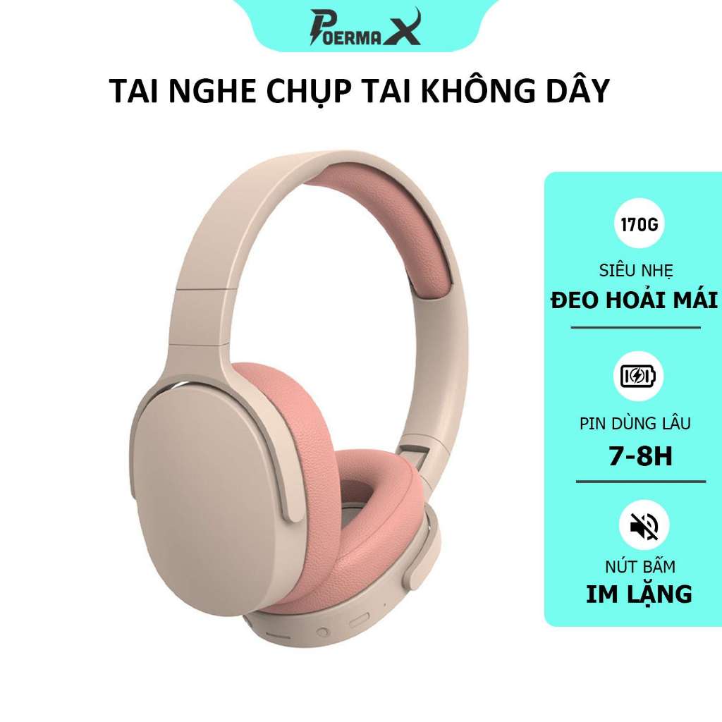 Tai nghe chụp tai bluetooth không dây Poermax P2961 vòm tai rộng, nhẹ dễ đeo
