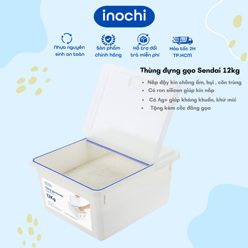 [Hỏa Tốc] Thùng đựng gạo Sendai 12kg,thùng hộp đựng thực phầm, đồ ăn, ngũ cốc, Inochi Hokkaido